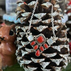 925 Sterling coral and moonstone necklace